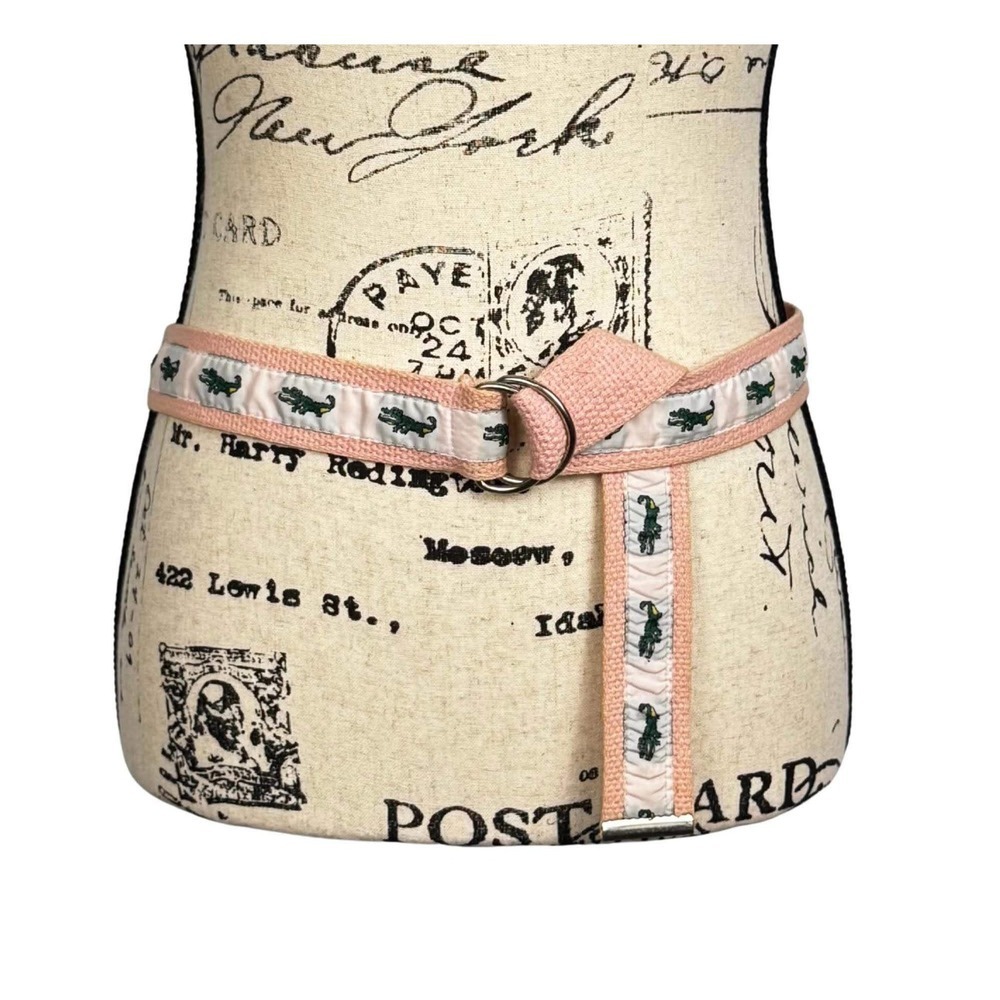 Y2K Pink Canvas Belt Embroidered Alligator Ribbon Accent 41" Lacoste Inspired